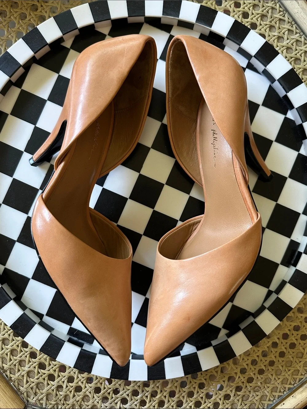 3.1 Phillip Lim Tan Leather D'Orsay Pointed-Toe Pumps 3.5” heel size 37 US 7